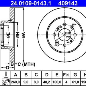 Disc frana HONDA CIVIC VII Hatchback (EU, EP, EV) 1.4 i (EP1, EU7) benzina 75 cai ATE 24.0109-0143.1