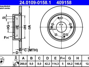 Disc frana HONDA CIVIC VIII Hatchback (FN, FK) 1.4 (FK1) benzina 83 cai ATE 24.0109-0158.1