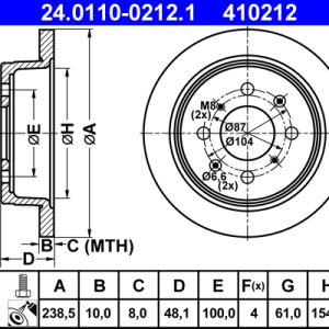 Disc frana HONDA CIVIC VI Fastback (MA, MB) 1.6 i Vtec (MB1) benzina 126 cai ATE 24.0110-0212.1