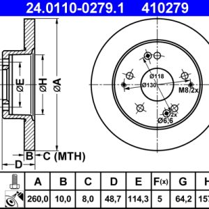 Disc frana HONDA CIVIC VII Hatchback (EU, EP, EV) 1.4 i (EP1, EU7) benzina 75 cai ATE 24.0110-0279.1