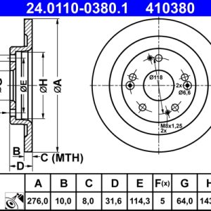 Disc frana HONDA CIVIC IX limuzina (FB) 1.8 (FB2) benzina 140 cai ATE 24.0110-0380.1