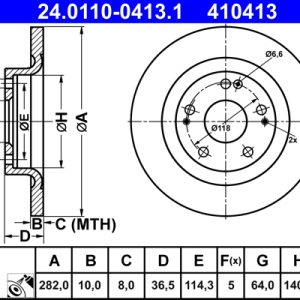 Disc frana HONDA CIVIC X limuzina (FC_) 1.0 iVTEC (FC9) benzina 126 cai ATE 24.0110-0413.1