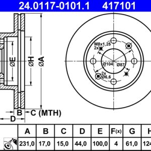 Disc frana HONDA CIVIC III Shuttle (AN, AR) 1.5 (AN) benzina 86 cai ATE 24.0117-0101.1