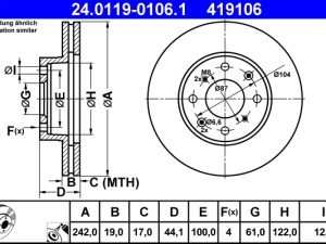 Disc frana HONDA CIVIC IV limuzina (ED, EF) 1.5 i 16V (ED3) benzina 90 cai ATE 24.0119-0106.1