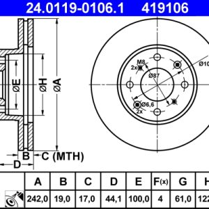 Disc frana HONDA CIVIC IV Hatchback (EC, ED, EE, EF) 1.5 i 16V (ED6) benzina 90 cai ATE 24.0119-0106.1