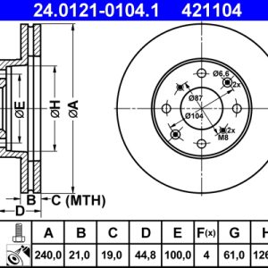Disc frana HONDA CIVIC VI cupe (EJ, EM1) 1.6 (EJ6) benzina 107 cai ATE 24.0121-0104.1