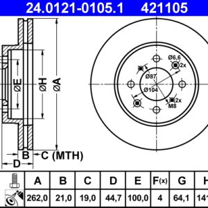 Disc frana HONDA CIVIC VII Hatchback (EU, EP, EV) 1.4 i (EP1, EU7) benzina 75 cai ATE 24.0121-0105.1