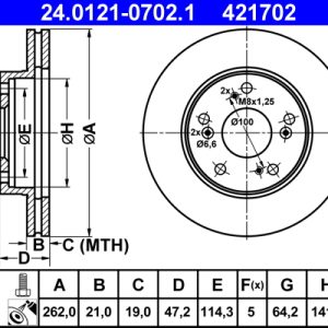 Disc frana HONDA CIVIC VIII limuzina (FD, FA) 1.3 (FD3) benzina 116 cai ATE 24.0121-0702.1