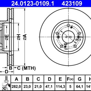 Disc frana HONDA CIVIC VII Hatchback (EU, EP, EV) 1.4 iS (EP1, EU5, EU7) benzina 90 cai ATE 24.0123-0109.1