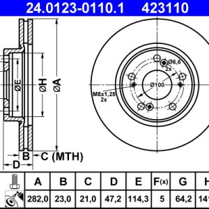 Disc frana HONDA CIVIC VIII Hatchback (FN, FK) 1.4 (FK1) benzina 83 cai ATE 24.0123-0110.1