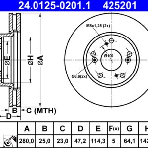 Disc frana HONDA CIVIC X hatchback (FC_, FK_) 1.0 VTEC (FK6) benzina 129 cai ATE 24.0125-0201.1