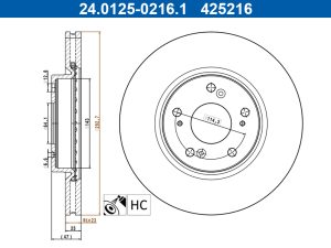 Disc frana HONDA CIVIC X hatchback (FC_, FK_) 1.5 VTEC (FK7) benzina 182 cai ATE 24.0125-0216.1