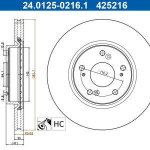 Disc frana HONDA CIVIC X hatchback (FC_, FK_) 1.5 VTEC (FK7) benzina 182 cai ATE 24.0125-0216.1