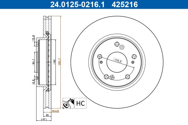 Disc frana HONDA CIVIC X hatchback (FC_, FK_) 1.5 VTEC (FK7) benzina 182 cai ATE 24.0125-0216.1