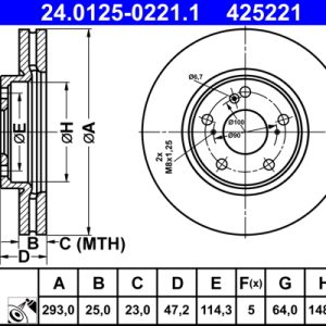 Disc frana HONDA HR-V (RU) 1.5 (RU1) benzina 130 cai ATE 24.0125-0221.1