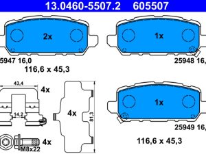 Placute frana HONDA HR-V (RU) 1.5 (RU1) benzina 130 cai ATE 13.0460-5507.2