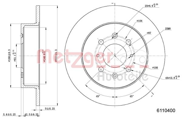 Disc frana HONDA CIVIC VII Hatchback (EU, EP, EV) 1.4 iS (EP1, EU5, EU7) benzina 90 cai METZGER 6110400