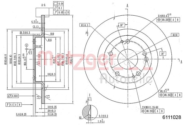Disc frana HONDA CIVIC X hatchback (FC_, FK_) 1.0 VTEC (FK6) benzina 129 cai METZGER 6111028