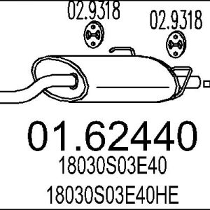 Toba esapament finala HONDA CIVIC VI Hatchback (EJ, EK) 1.4 i (EJ9) benzina 75 cai MTS 01.62440