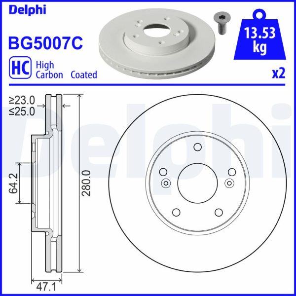 Disc frana HONDA CIVIC IX (FK) 1.4 i-VTEC (FK1) benzina 99 cai DELPHI BG5007C