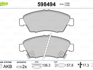 Placute frana HONDA CIVIC VIII Hatchback (FN, FK) 1.8 (FN1, FK2) benzina 140 cai VALEO 598494