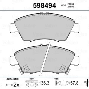 Placute frana HONDA CIVIC VII Hatchback (EU, EP, EV) 1.4 i (EP1, EU7) benzina 75 cai VALEO 598494