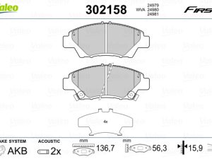 Placute frana HONDA CR-Z (ZF) 1.5 IMA (ZF1) benzina/elector 124 cai VALEO 302158