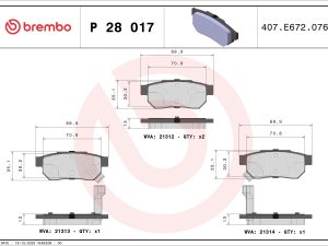 Placute frana HONDA CIVIC VI Fastback (MA, MB) 1.4 i (MA8, MB2) benzina 75 cai BREMBO P 28 017