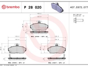 Placute frana HONDA CIVIC VI Fastback (MA, MB) 1.4 i (MA8, MB2) benzina 75 cai BREMBO P 28 020
