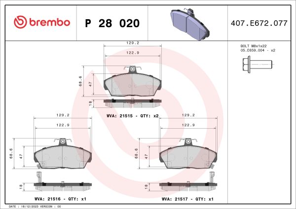 Placute frana HONDA CIVIC VII Hatchback (EU, EP, EV) 1.4 i (EP1, EU7) benzina 75 cai BREMBO P 28 020