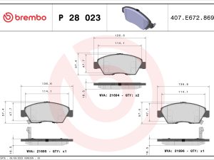 Placute frana HONDA CIVIC VII cupe (EM2) 1.6 i (EM1) benzina 110 cai BREMBO P 28 023