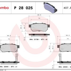 Placute frana HONDA CIVIC VI Hatchback (EJ, EK) 1.5 i (EK3) benzina 114 cai BREMBO P 28 025