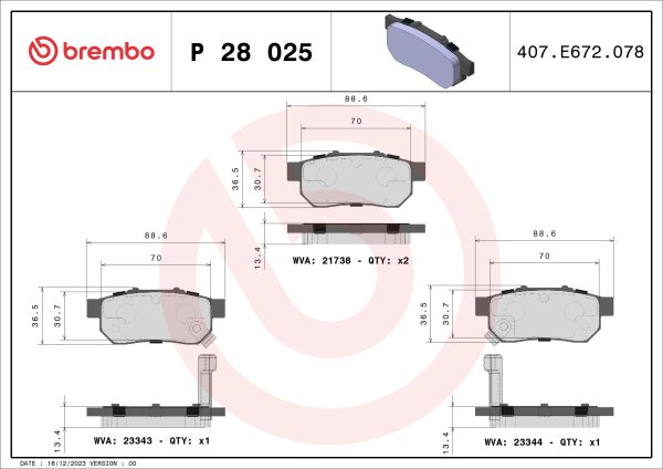 Placute frana HONDA CIVIC VI Hatchback (EJ, EK) 1.5 i (EK3) benzina 114 cai BREMBO P 28 025