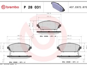 Placute frana HONDA CIVIC VII Hatchback (EU, EP, EV) 1.7 CTDi (EP4, EU9) diesel 100 cai BREMBO P 28 031