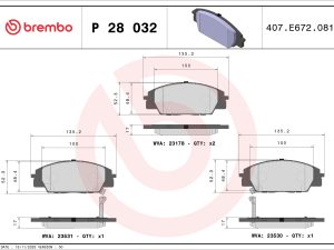 Placute frana HONDA CIVIC VII Hatchback (EU, EP, EV) 2.0 Type-R (EP3) benzina 200 cai BREMBO P 28 032