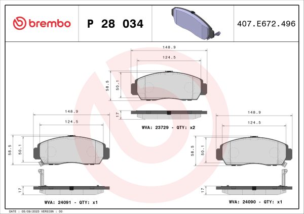 Placute frana HONDA CIVIC VIII limuzina (FD, FA) 1.3 (FD3) benzina 116 cai BREMBO P 28 034