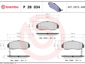 Placute frana HONDA CIVIC IX limuzina (FB) 1.8 (FB2) benzina 141 cai BREMBO P 28 034