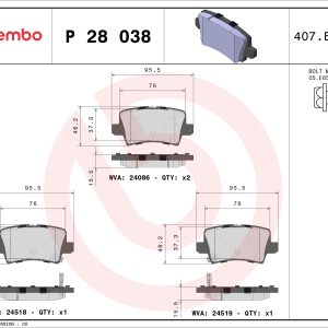Placute frana HONDA CIVIC VIII Hatchback (FN, FK) 1.4 (FK1) benzina 83 cai BREMBO P 28 038