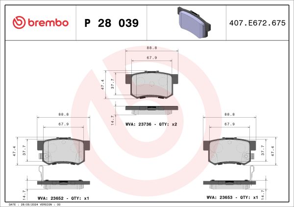 Placute frana HONDA CIVIC VIII limuzina (FD, FA) 1.3 (FD3) benzina 116 cai BREMBO P 28 039