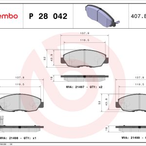 Placute frana HONDA CIVIC VIII Hatchback (FN, FK) 1.4 (FK1) benzina 83 cai BREMBO P 28 042