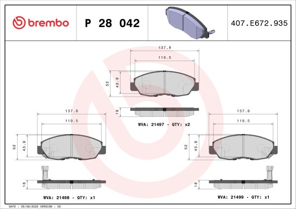 Placute frana HONDA CIVIC VIII Hatchback (FN, FK) 1.4 (FK1) benzina 83 cai BREMBO P 28 042