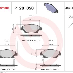 Placute frana HONDA CIVIC VIII limuzina (FD, FA) 1.3 (FD3) benzina 116 cai BREMBO P 28 050