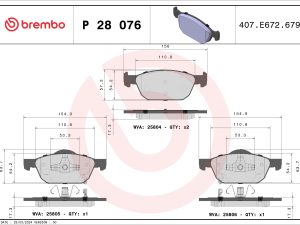 Placute frana HONDA CIVIC X hatchback (FC_, FK_) 1.0 VTEC (FK6) benzina 129 cai BREMBO P 28 076