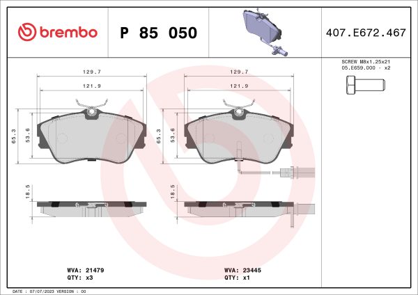 Placute frana HONDA CIVIC VIII limuzina (FD, FA) 1.8 (FD1, FD7, FA1) benzina 140 cai BREMBO P 85 050