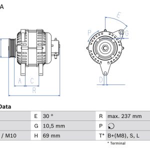 Alternator HYUNDAI H-1 caroserie (A1) 2.5 CRDi diesel 140 cai BOSCH 0 986 080 640