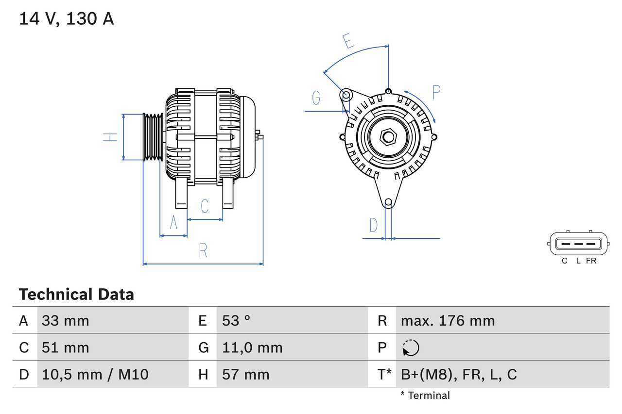 Alternator HYUNDAI i20 I (PB, PBT) 1.4 CRDi diesel 90 cai BOSCH 0 986 082 820