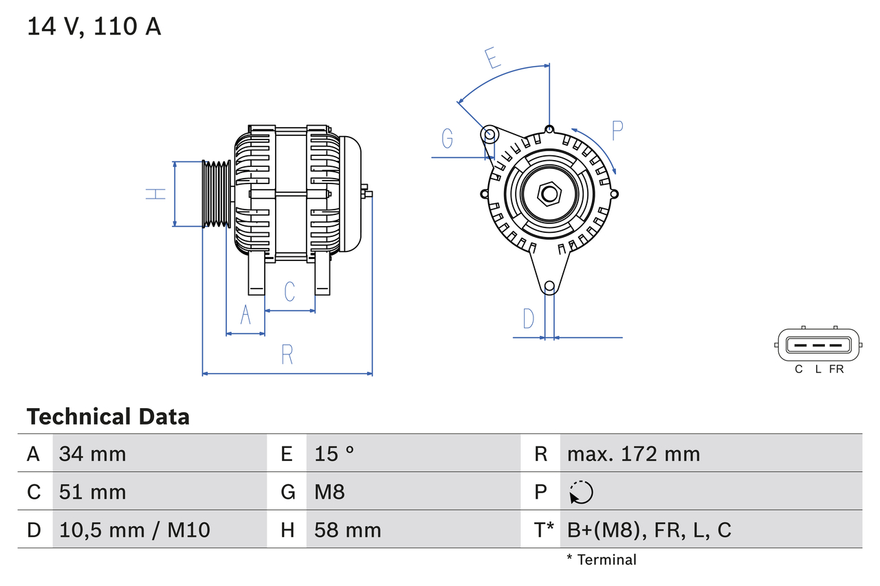 Alternator HYUNDAI i30 (FD) 1.4 benzina 105 cai BOSCH 0 986 083 520