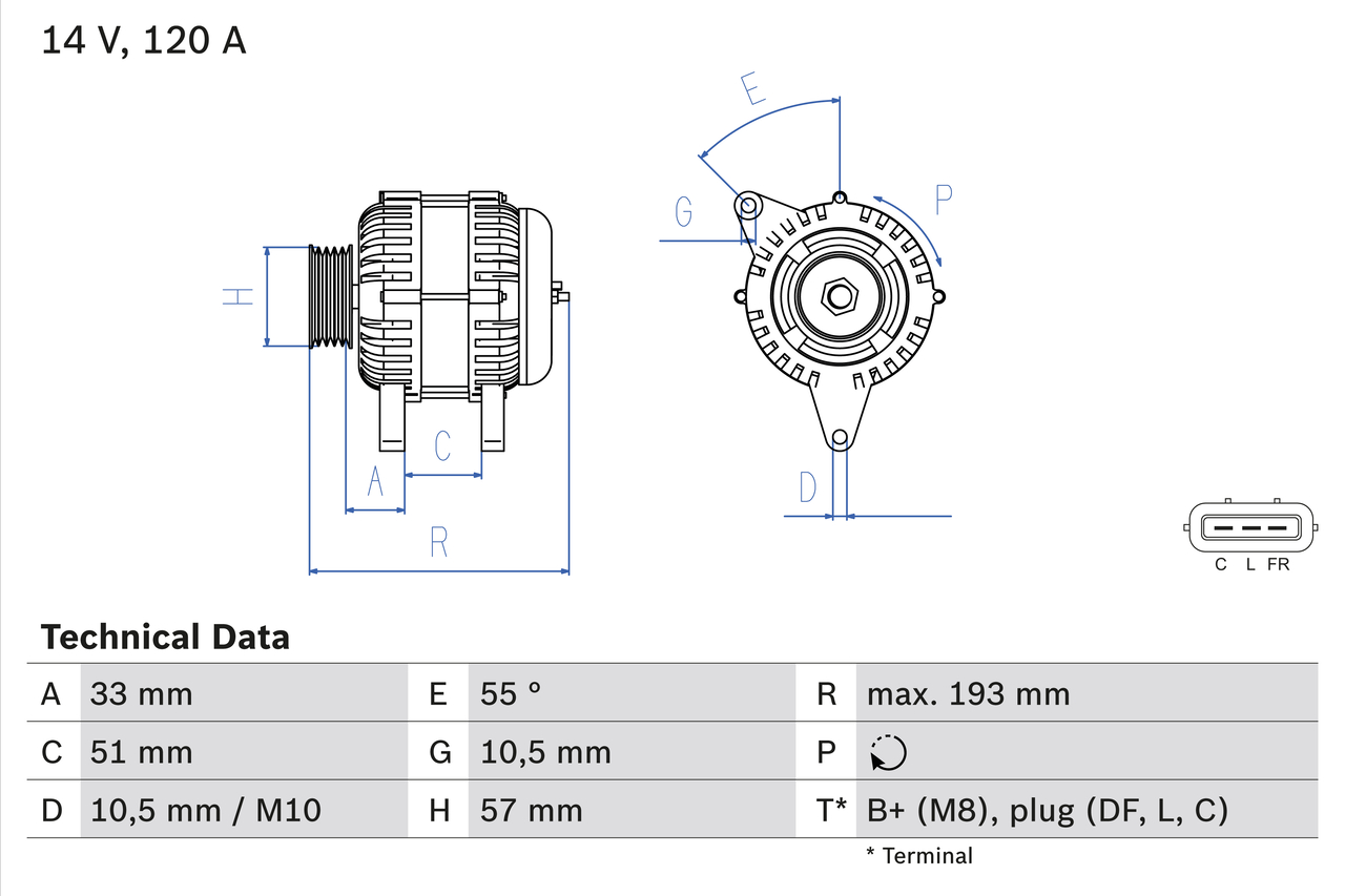 Alternator HYUNDAI i20 I (PB, PBT) 1.6 CRDi diesel 128 cai BOSCH 0 986 083 830