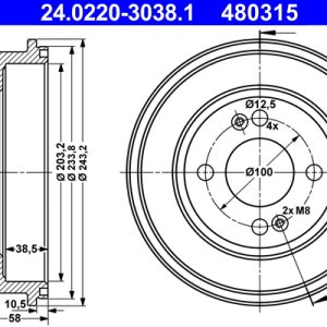 Tambur frana ATE 24.0220-3038.1