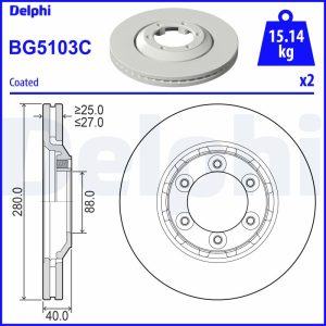 Disc frana DELPHI BG5103C ISUZU D-MAX II (TFR, TFS) 1,898 cmc (RZ4E-TC) diesel 163 DELPHI BG5103C - imagine piesă auto ISUZU